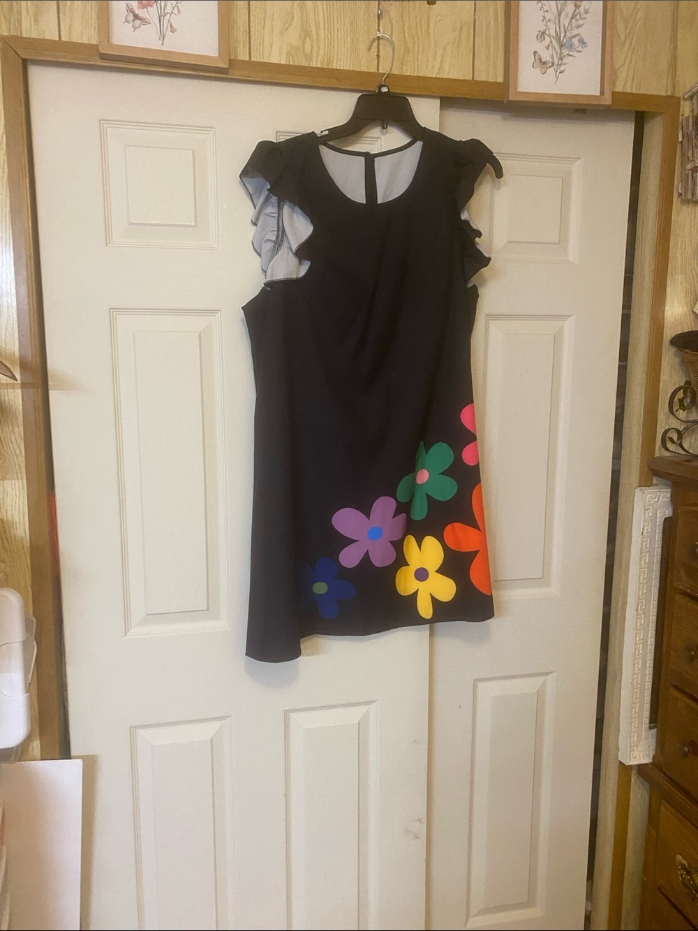 SHEIN Black Mini Dress with Colorful Floral Print